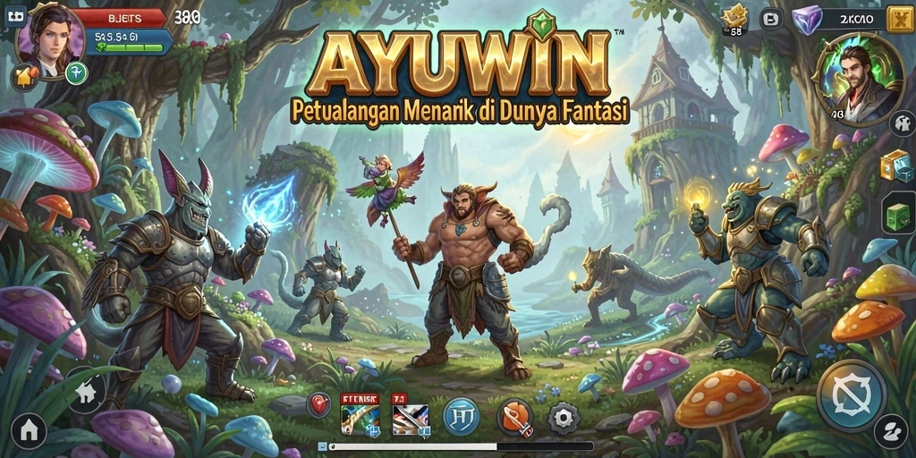 Tangkapan layar utama AYUWIN menampilkan aksi petualangan yang mendebarkan.