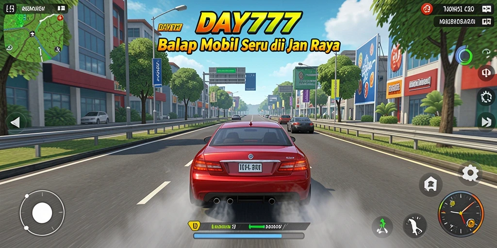Tangkapan layar game DAY777 menampilkan aksi balapan yang intens.