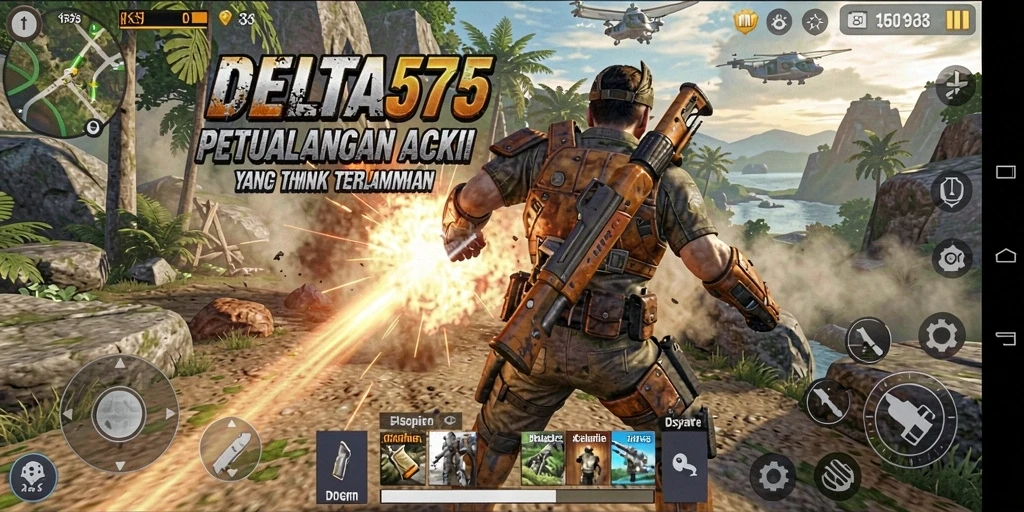 Screenshot menampilkan aksi intens dalam DELTA575 saat pemain bertarung.