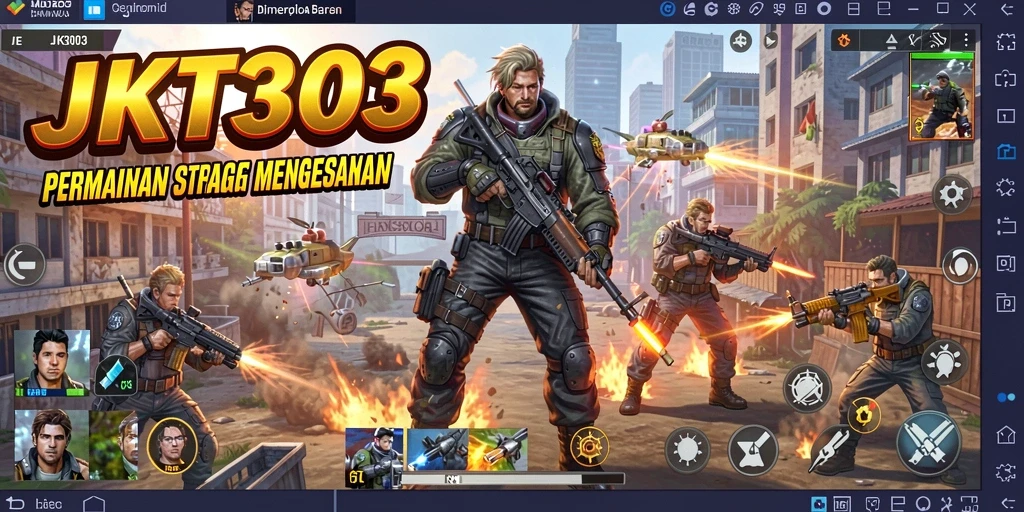 Tampilan gameplay menegangkan dalam JKT303 yang menunjukkan strategi bertempur.