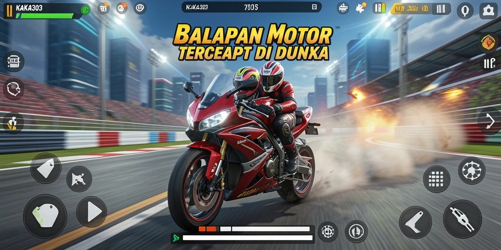 Screenshot gameplay KAKA303 menampilkan balapan motor yang seru dan mendebarkan.