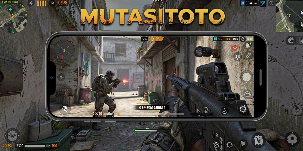 Screenshot gameplay MUTASITOTO dengan aksi tembak-menembak yang seru.