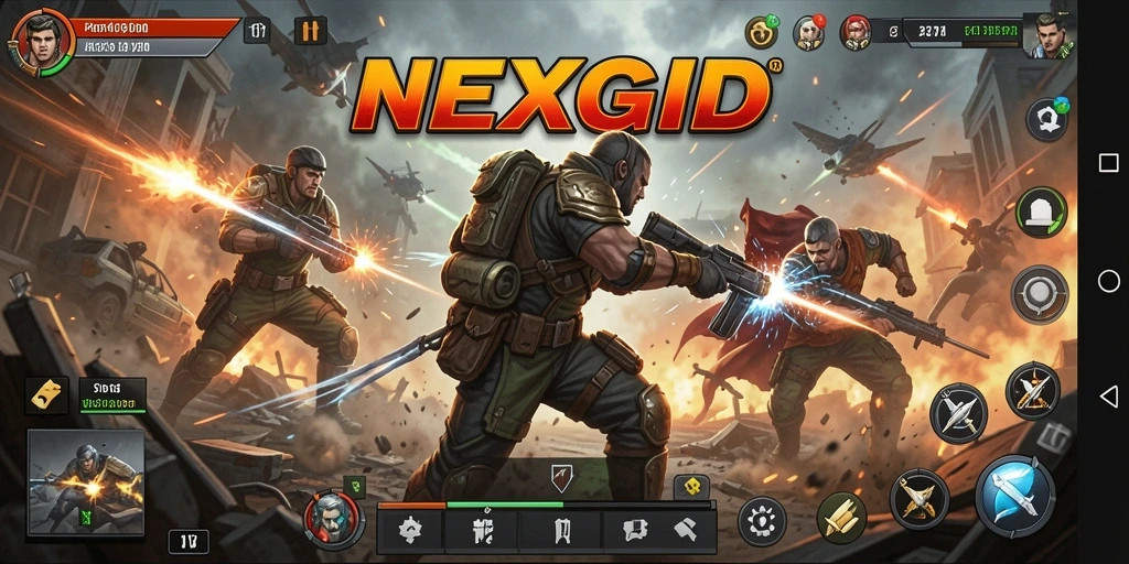 Gameplay NEXGID yang intens dan mendebarkan dalam aksi pertempuran.