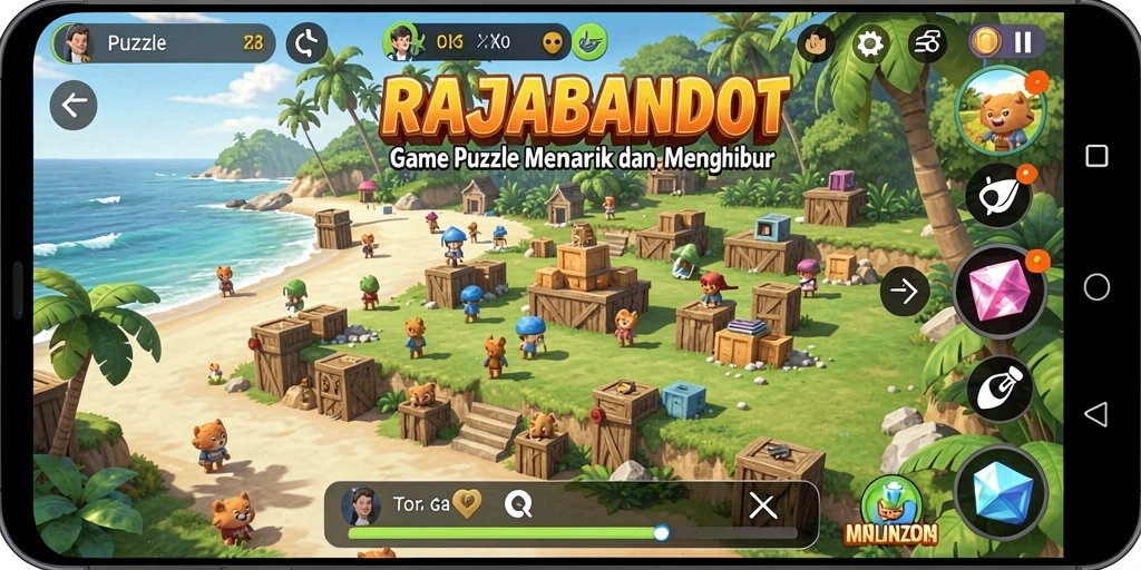 Screenshot menunjukkan tahap permainan puzzle yang menantang dan interaktif.