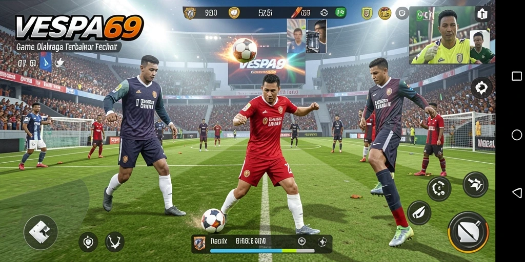 Gameplay VESPA69 yang menampilkan aksi olahraga penuh semangat.